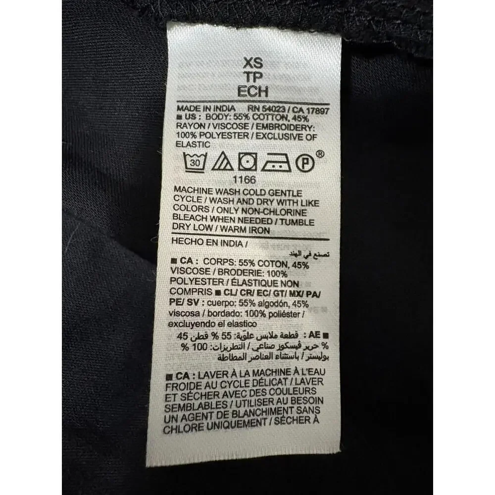 NWT Old Navy Smocked Flutter Short Sleeve Black Dress Embroidered Flowers XS - Picture 7 of 8